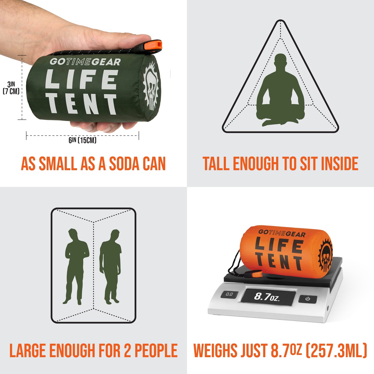 | Life Tent Emergency Survival Shelter - 2 Person Tube Tent | Waterproof, Windproof, Thermal | Includes Survival Whistle, Paracord Rope & Portable, Lightweight Nylon Stuff Sack | Green
