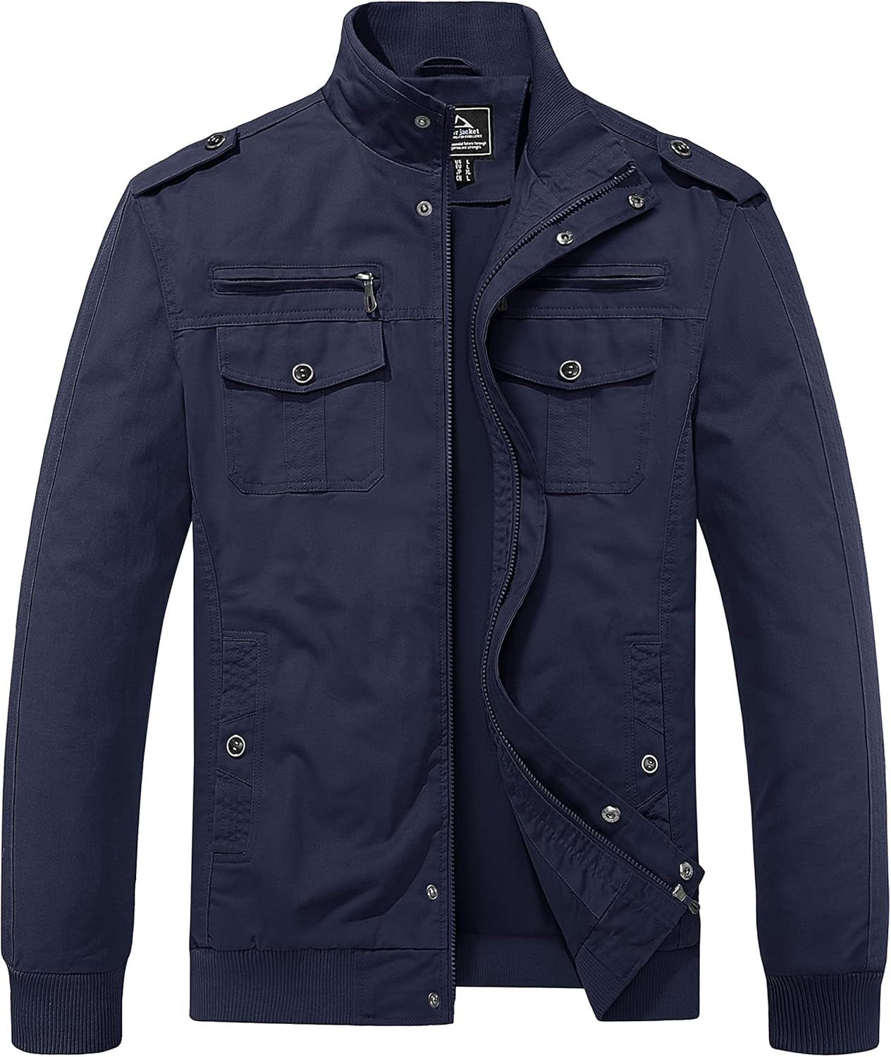 Men'S Cargo Jackets Cotton Lightweight Casual Work Coat Stand Collar Combat Jacket Windbreaker Multi Pockets
