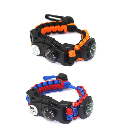 Emergency Paracord Bracelets | Set of 2| The Tactical Survival Gear| Flint Fire Starter, Whistle, Compass | Wilderness Survival-Kit for Camping/Fishing & More