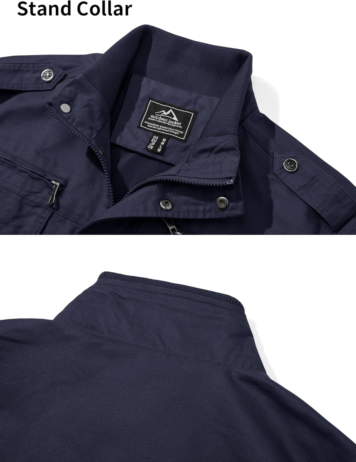 Men'S Cargo Jackets Cotton Lightweight Casual Work Coat Stand Collar Combat Jacket Windbreaker Multi Pockets