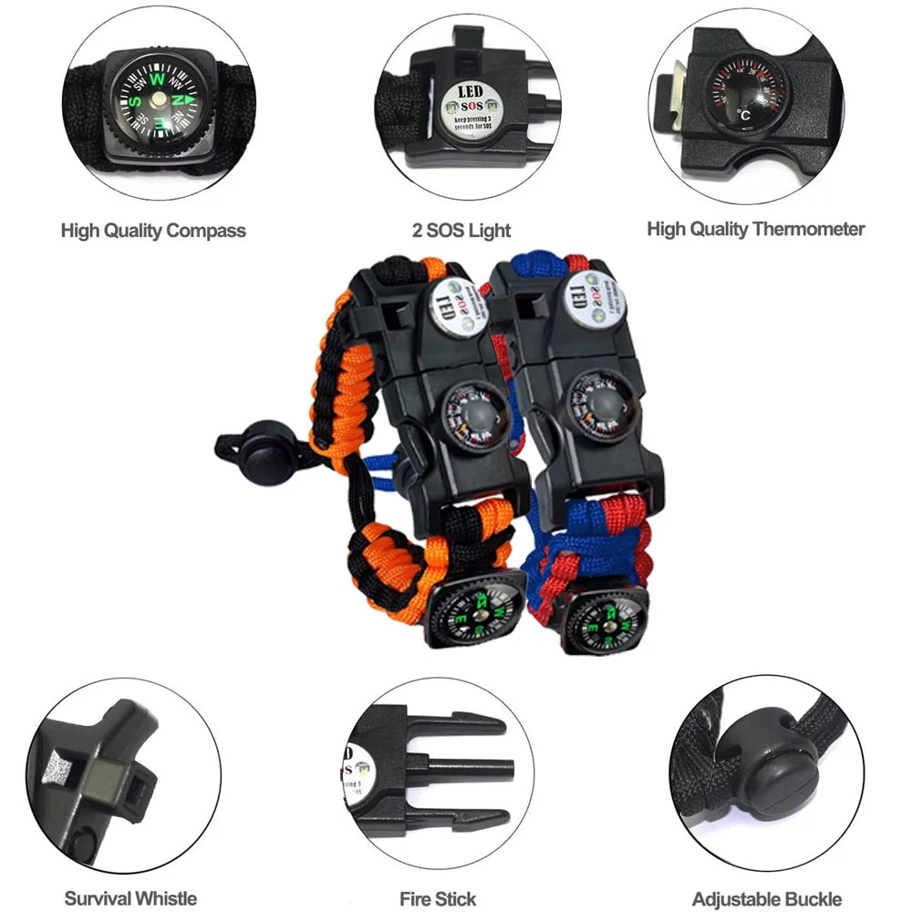 Emergency Paracord Bracelets | Set of 2| The Tactical Survival Gear| Flint Fire Starter, Whistle, Compass | Wilderness Survival-Kit for Camping/Fishing & More