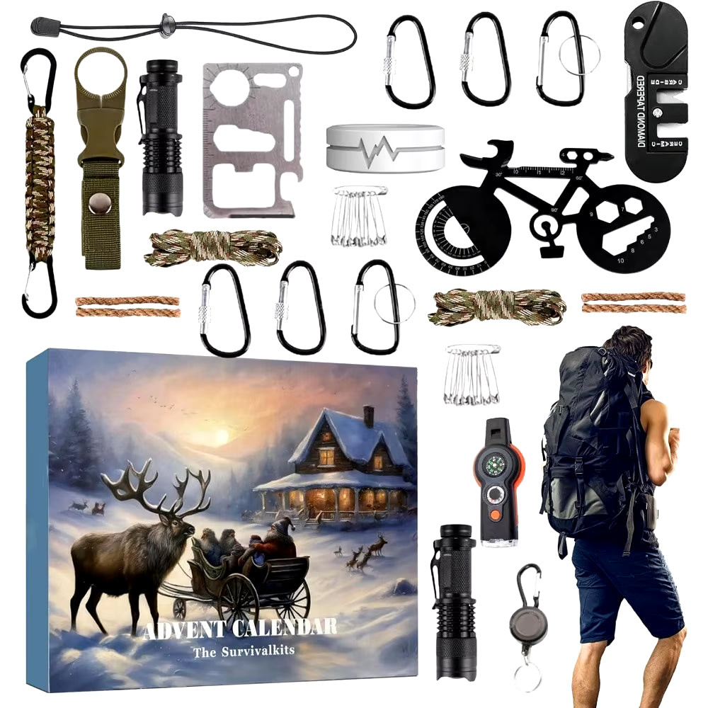 Survival Kit Advent Calendar 2024,Survival Tool Mens Advent Calendar,Survival Kit Christmas Advent Calendar for Climbers Anglers