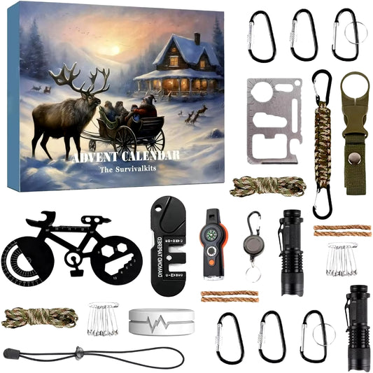 Survival Kit Advent Calendar 2024,Survival Tool Mens Advent Calendar,Survival Kit Christmas Advent Calendar for Climbers Anglers