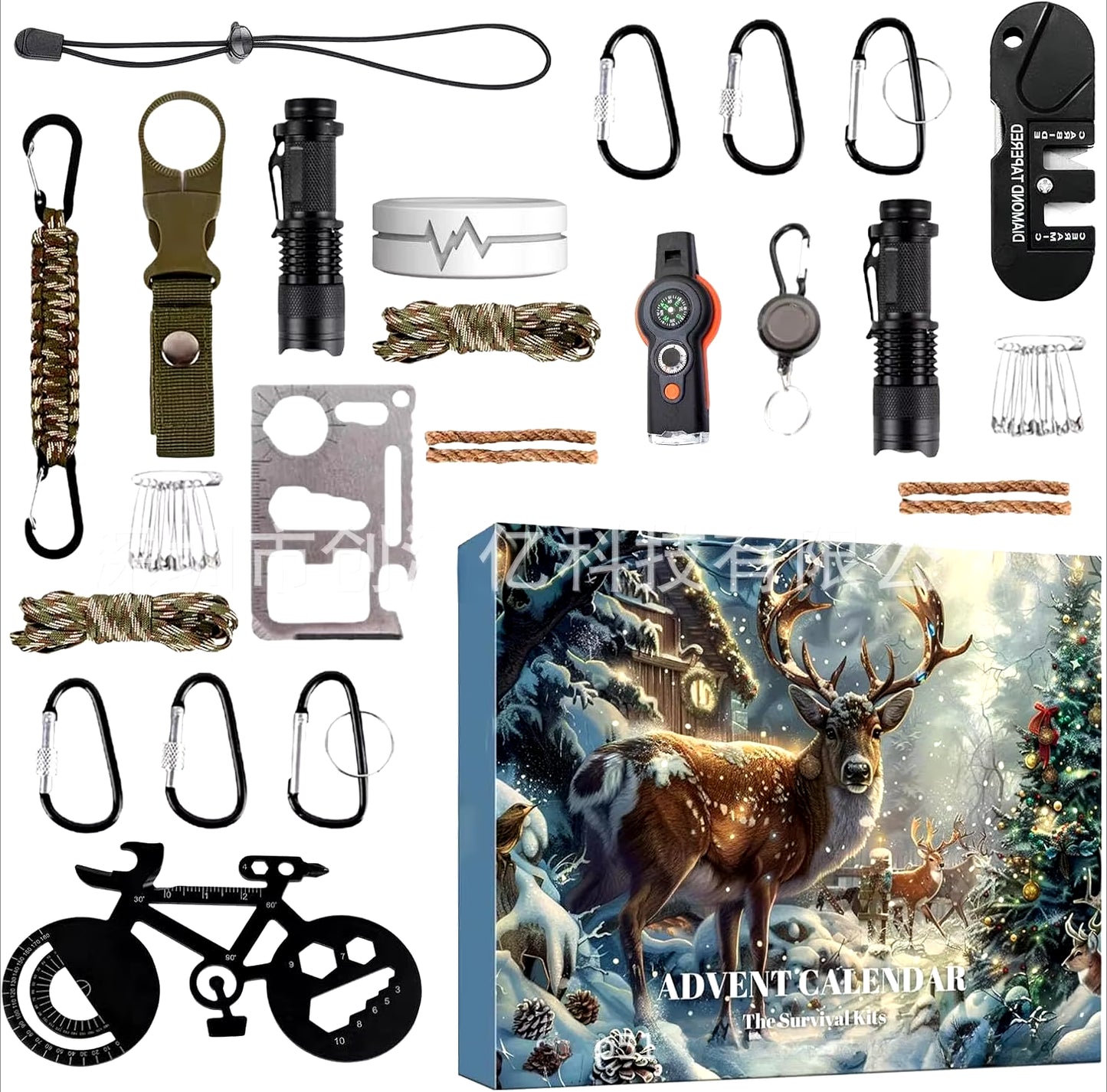 Survival Kit Advent Calendar 2024,Survival Tool Mens Advent Calendar,Survival Kit Christmas Advent Calendar for Climbers Anglers