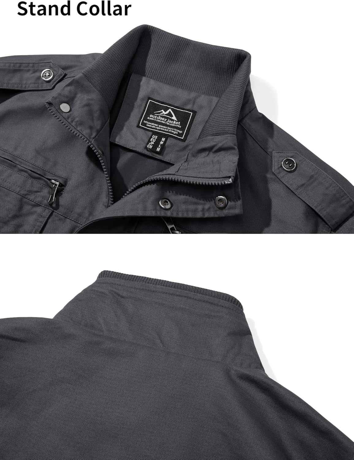 Men'S Cargo Jackets Cotton Lightweight Casual Work Coat Stand Collar Combat Jacket Windbreaker Multi Pockets