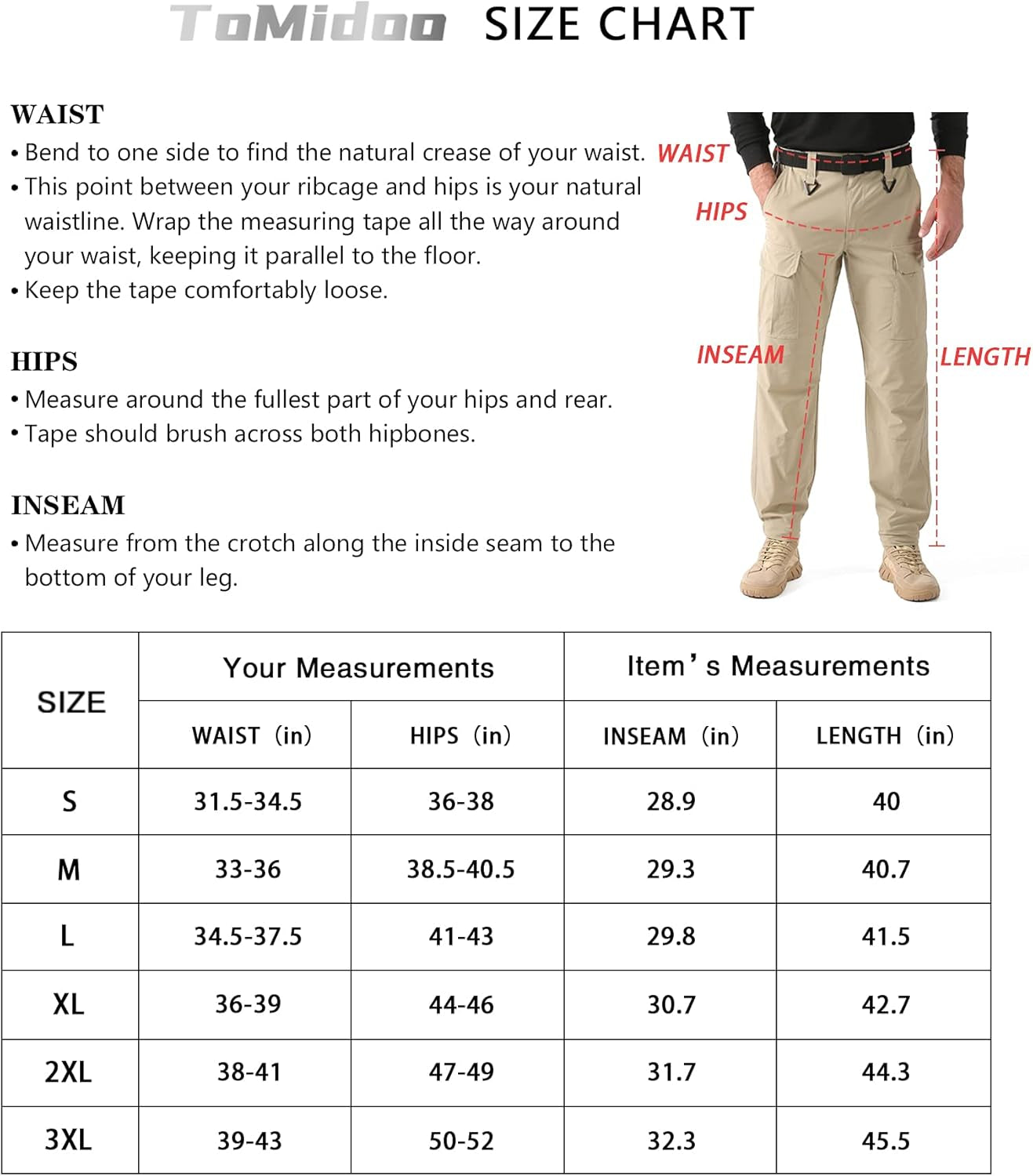 TOMIDOO Men'S Cargo Hiking Pants Lightweight Quick Dry Pants Water Resistant Slim Fit Work Pants with Pockets (Khaki, L)