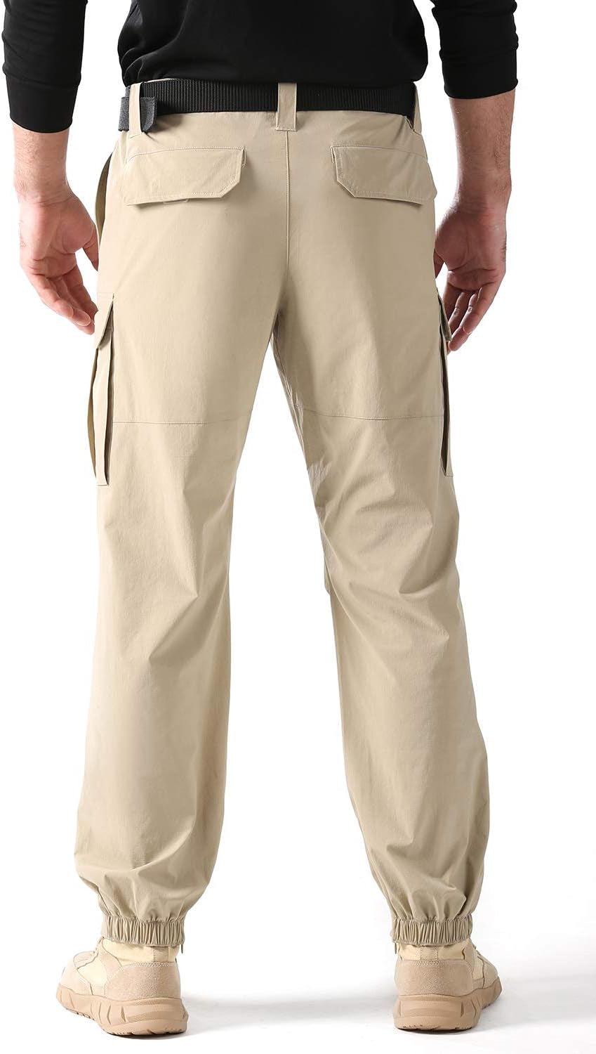TOMIDOO Men'S Cargo Hiking Pants Lightweight Quick Dry Pants Water Resistant Slim Fit Work Pants with Pockets (Khaki, L)