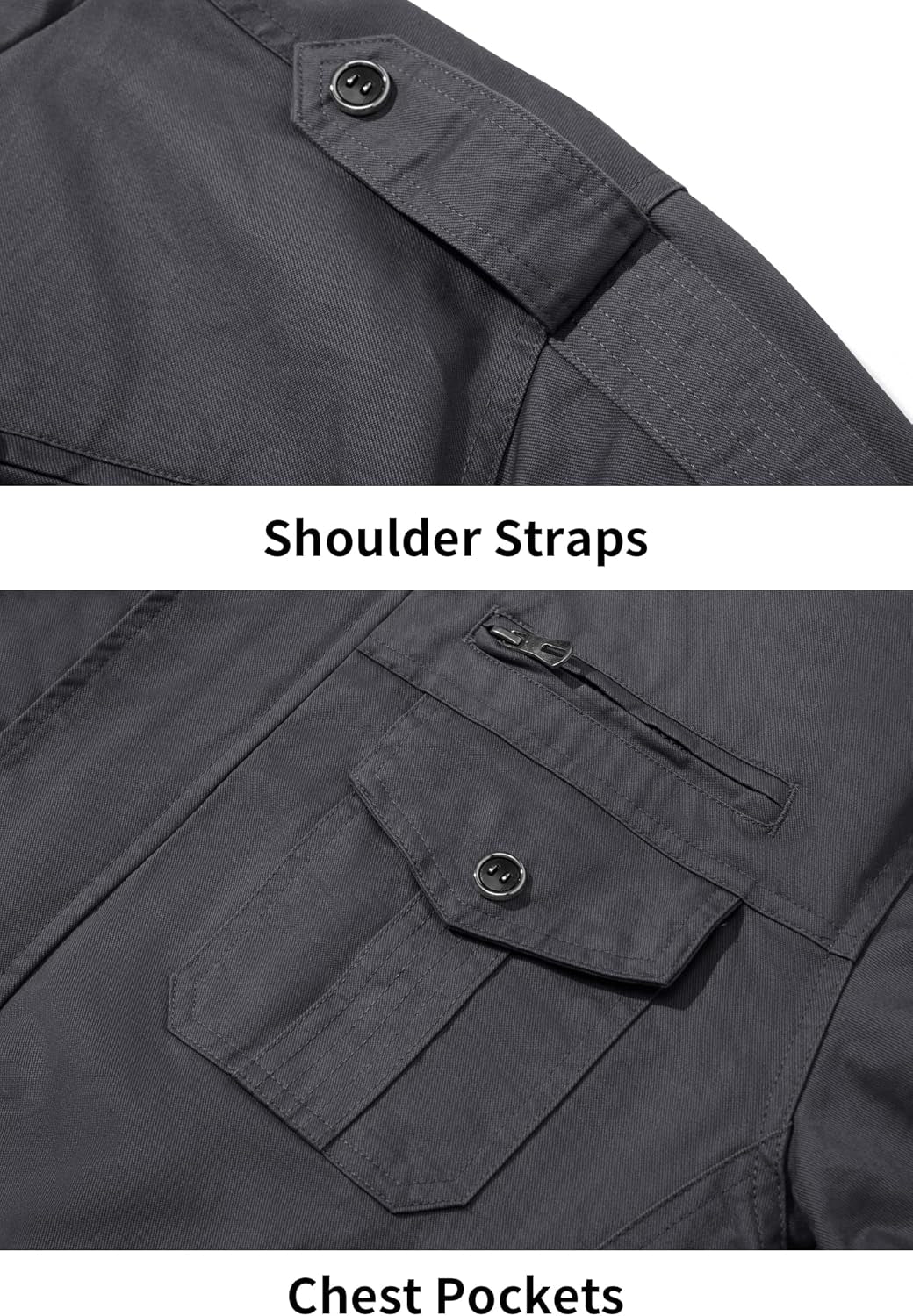 Men'S Cargo Jackets Cotton Lightweight Casual Work Coat Stand Collar Combat Jacket Windbreaker Multi Pockets