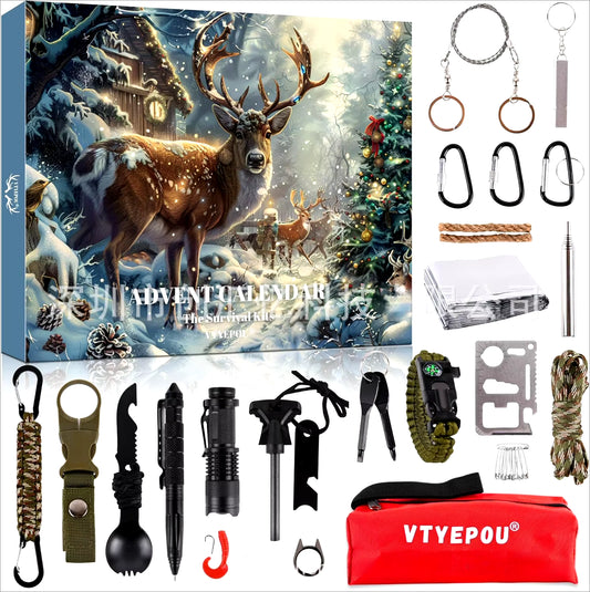 Survival Kit Advent Calendar 2024,Survival Tool Mens Advent Calendar,Survival Kit Christmas Advent Calendar for Climbers Anglers