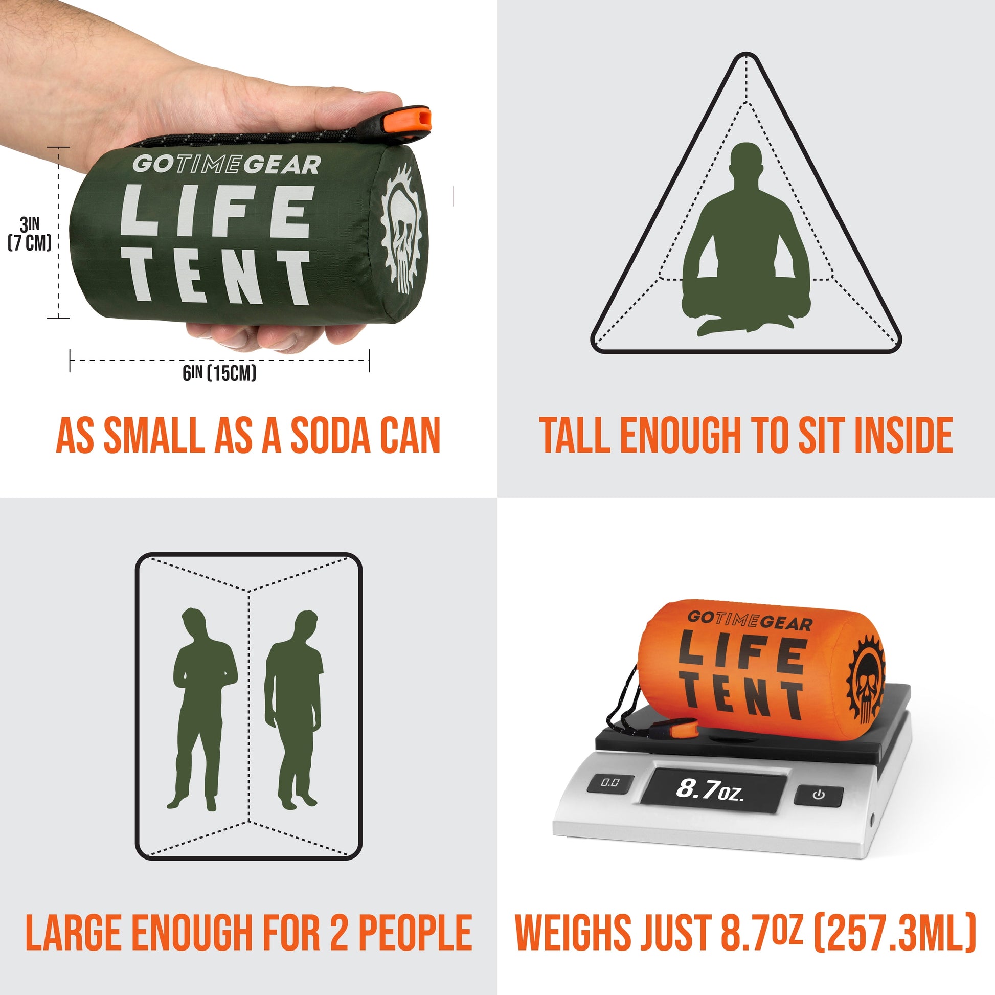 | Life Tent Emergency Survival Shelter - 2 Person Tube Tent | Waterproof, Windproof, Thermal | Includes Survival Whistle, Paracord Rope & Portable, Lightweight Nylon Stuff Sack | Green