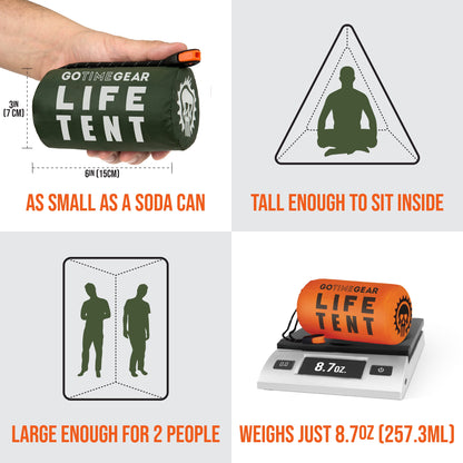 | Life Tent Emergency Survival Shelter - 2 Person Tube Tent | Waterproof, Windproof, Thermal | Includes Survival Whistle, Paracord Rope & Portable, Lightweight Nylon Stuff Sack | Green