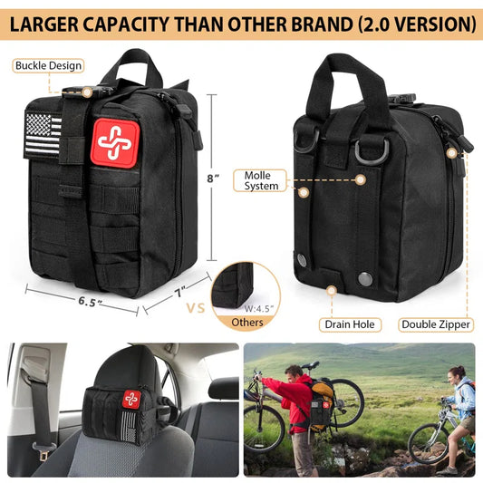 Survival Kit, 250 Piece Survival Gear First Aid Kit with Molle System Compatible Bag and Emergency Tent, Earthquake Emergency Kit, Outdoor Adventure, Hiking, Hunting, Gift for Men and Women