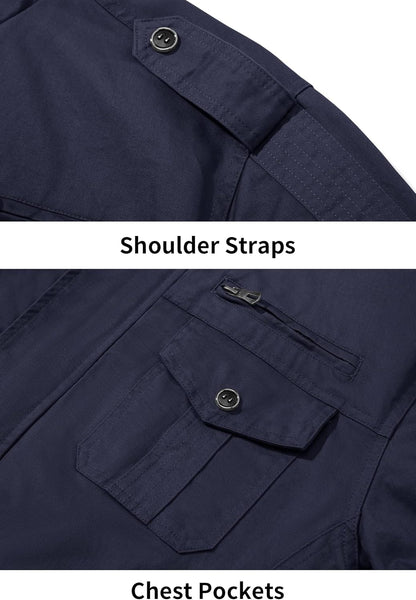 Men'S Cargo Jackets Cotton Lightweight Casual Work Coat Stand Collar Combat Jacket Windbreaker Multi Pockets