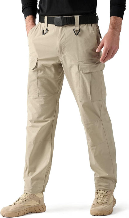 TOMIDOO Men'S Cargo Hiking Pants Lightweight Quick Dry Pants Water Resistant Slim Fit Work Pants with Pockets (Khaki, L)