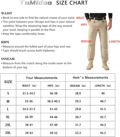 TOMIDOO Men'S Cargo Hiking Pants Lightweight Quick Dry Pants Water Resistant Slim Fit Work Pants with Pockets (Khaki, L)