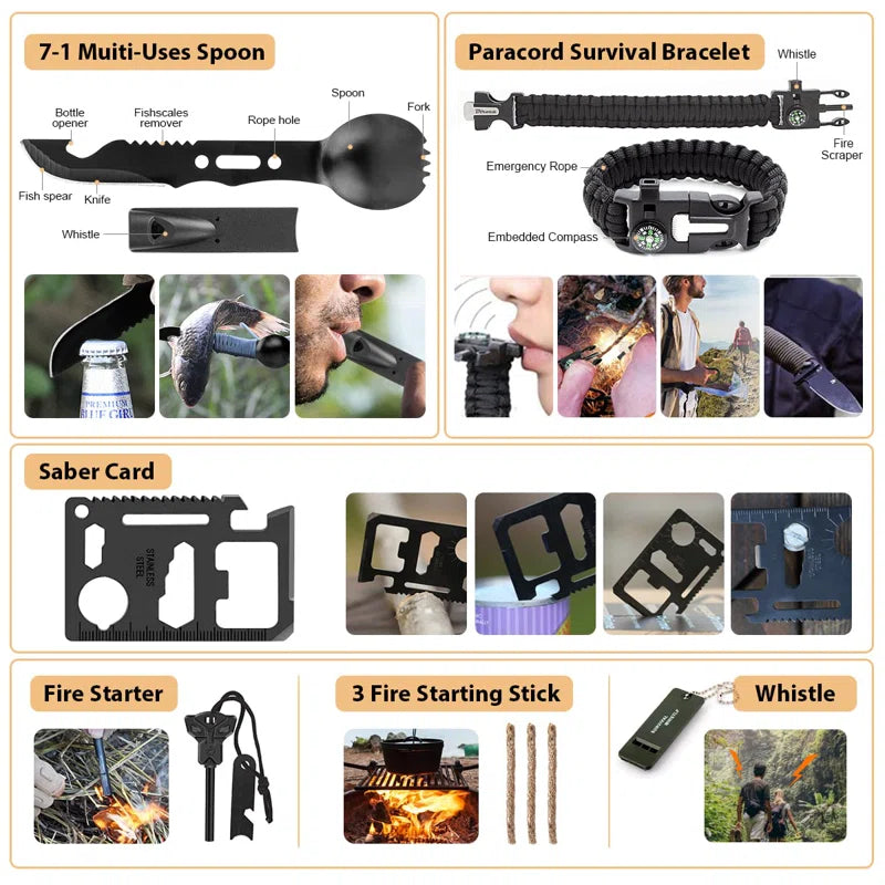 Survival Kit, 250 Piece Survival Gear First Aid Kit with Molle System Compatible Bag and Emergency Tent, Earthquake Emergency Kit, Outdoor Adventure, Hiking, Hunting, Gift for Men and Women