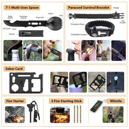 Survival Kit, 250 Piece Survival Gear First Aid Kit with Molle System Compatible Bag and Emergency Tent, Earthquake Emergency Kit, Outdoor Adventure, Hiking, Hunting, Gift for Men and Women